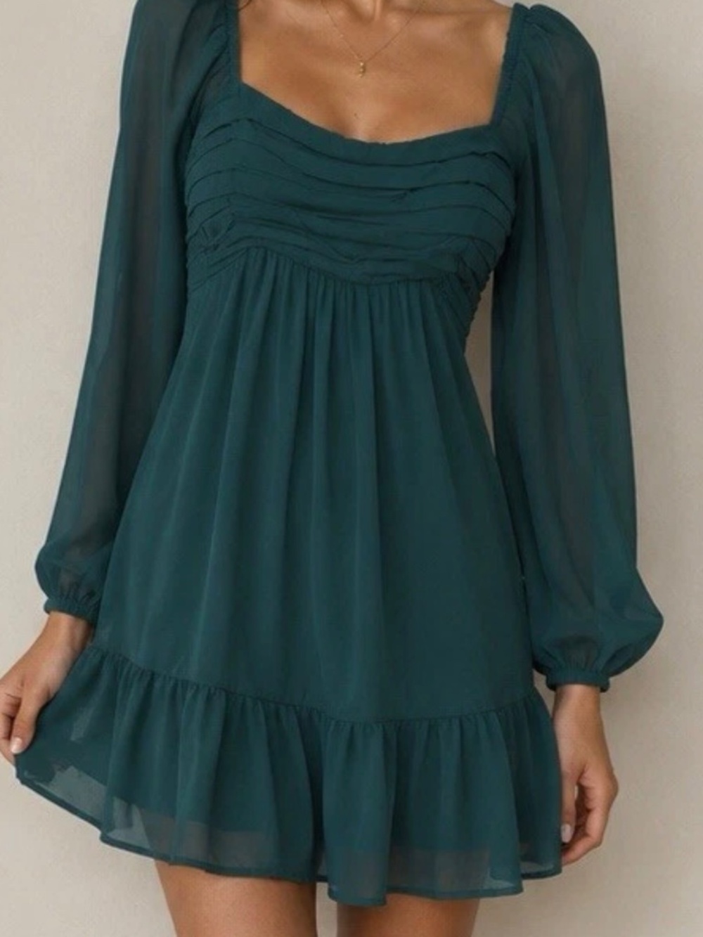 Abercrombie & Fitch Green Long Sleeve Babydoll Dress XS NWT